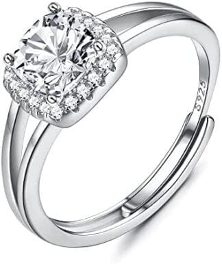 KALVICA Anillos Mujer Plata de Ley 925 Anillo de Compromiso Alianzas Boda Anillo Circonita Cúbica Ajustable para Alianza Aniversario Bodas Regalo