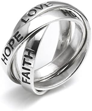 Silverly Mujer Anillo en Plata de Ley .925 Love Faith Hope Triple Boda Amor Estilo Ruso