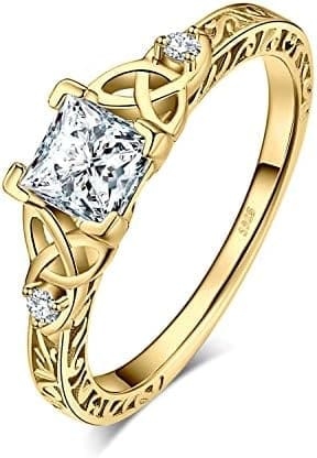JewelryPalace Nudo Celta Anillo Mujer Plata Oro 14k Oro Rosa, Solitario Anillo Compromiso 1.1ct Circonita Corte Princesa, Anillo Promesa Niña Piedra Diamante Simulado, Anillo Llamativo Joyas de Mujer