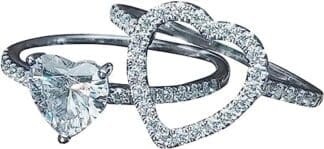 Anillo Oro Mujer Anillo de Diamante Completo con Forma de corazón de 2 Piezas, joyería de Compromiso con microincrustaciones de Diamantes de Plata de Lujo Boda (Color : Silver, Size : 10)