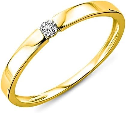 Miore Anillo de compromiso de oro amarillo 585/1000 de 14 quilates con diamante de corte brillante, 0,05 quilates