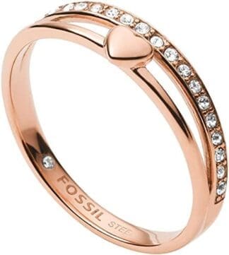 Fossil Hearts To You Anillo de Mujer en Acero Inoxidable en tono oro rosa