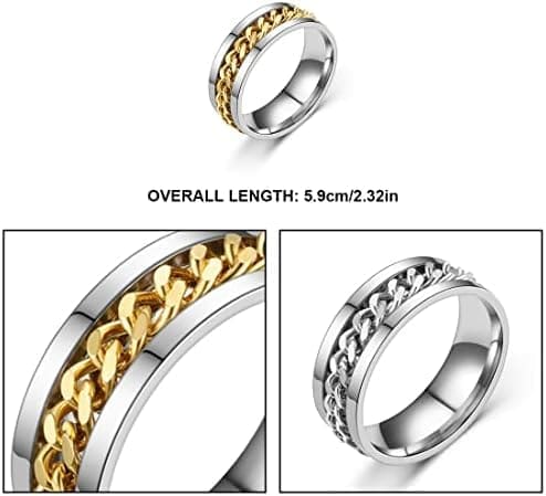 Teegxddy Paquete de 5 anillos de acero inoxidable para hombre con cadena torcida, cerveza, sacacorchos, 57 - Imagen 2
