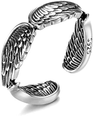 Saturey Anillos de alas Ajustables de Plata de Ley 925, Anillos de Fiesta for Hombres y Mujeres
