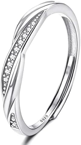 JeweBella Anillos Mujer Plata de Ley 925 Ajustable con Circonita Anillo Clásico Minimalista Anillos Mujer para Alianza Aniversario Bodas Compromiso Plata/Oro/Oro Rosa