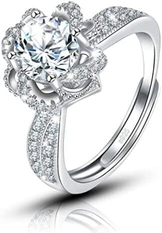 AOMIAO Anillo Compromiso Mujer, Anillos Ajustables de Plata de Ley 925, Anillos de Circonita Cúbica de Diamantes Simulados, Regalo de Joyería para Compromiso, Promesa, Aniversario, con Caja