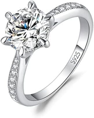 JewelryPalace Solitario Anillo Mujer Plata Oro 14k Oro Rosa, Anillo de Compromiso Media Eternidad Diamante Simulado, Anillo Promesa Niña Clásico con Piedra Corte Redonda, Conjunto Joyas para Novia