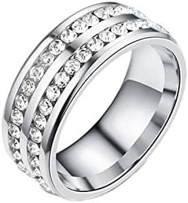 MAGIIE 1Pcs Anillo Pareja de Acero Inoxidable,Anillos Mujer Anillo Hombre de Cobre Circonita (20)
