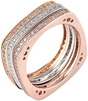 Qiyami Multicapa Anillo Mujer Moda Chispeantes Regalo Anillos Mujer 3 Set Swarovski Zirconia Cubicos Joyería Anillo Encanto Exquisito Anillos Elegante Ajustable