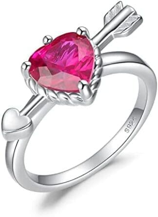 JewelryPalace Flecha de Cupido Anillo Plata Mujer 2.2ct Circonita Color Rubí Rojo, Corazón Anillo Solitario Plata de Ley 925, Anillo Niña Romántico con Piedra, Anillo de Compromiso Conjunto Joyas