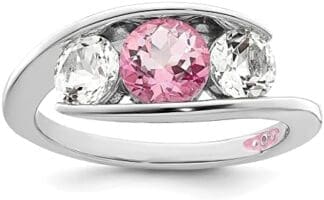 Anillo de cóctel de plata de ley con topacio Swarovski transparente y rosa