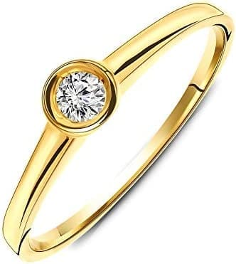 Miore Anillo solitario para mujer, anillo de compromiso de oro amarillo de 9 quilates/oro 375, diamante brillante 0,10 quilates - Imagen 2