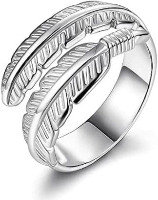BESTEEL Anillo De Plata Esterlina 925 para Mujer Niñas Anillos de Compromiso Boda Pluma Anillo Hojas Alas de Angel Vintage Anillo Abierto Ajustable…