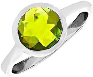Silverly Anillo Peridot Sintético Redondo Piedra Preciosa Verde Mujer Plata de Ley Esterlina .925