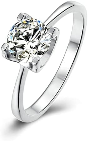 KnSam Mujer Anillo, Ajuste En Forma De U De 4 Garras Plata Circón Anillo De Bodas Oro Blanco