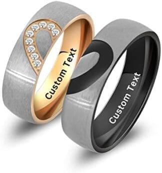 Anillo para parejas de anillos de pareja para parejas a juego de anillos de corazón Love Women Promise Mens Women Men Custom Name