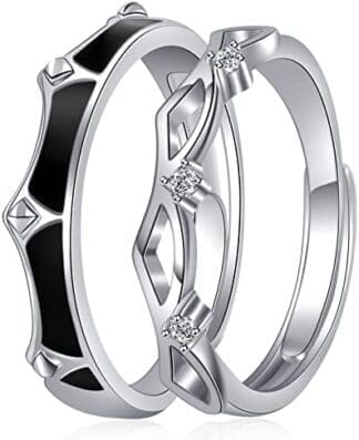 Vxddy Anillos Parejas Princesa y Caballero Alianza Parejas Promesa Anillo Él y Ella A juego Alianzas Joyería Plata de Ley Ajustable Compromiso Casarse Boda Regalos San Valentín