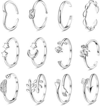 LOLIAS 12 Piezas Anillo Hombre Acero Inoxidable Anillo Sello Plateado Mate Anillos Nudo Celta Anillos Vintage Conjunto Hombres Anillos Goticos para Hombre