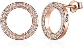 Presentski oro rosa Pendientes,Plata de Ley 925 Zirconia Cubica Pendientes de aro Mujer