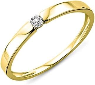 Miore Anillo solitario de compromiso en oro blanco 9 quilates 375/1000 con diamante natural talla brillante de 0,05 quilates