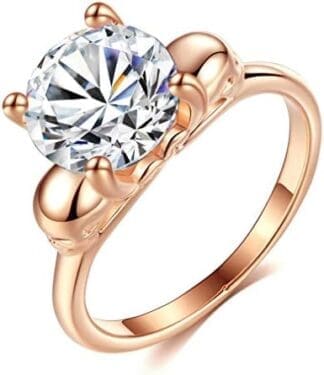 YAZILIND Anillo De Compromiso De Boda De Circonita Cúbica Redonda Elegante Joyería De Aniversario De Mujer