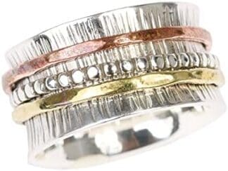 Energy Stone BEAUTIFUL IMPERFECTION - Anillo de meditación - Con aros giratorios a su alrededor - Plata de ley - (Modelo UK60)