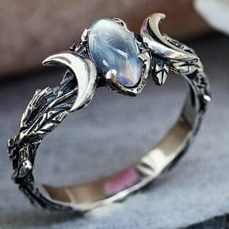 mingxinshangdian Mujer Moda Vintage Bohemio Triple Luna Fase Anillo Natural Piedra Lunar Luna Anillo Compromiso Fiesta Boda joyería Anillos, 7
