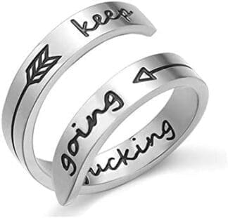 NewChiChi Anillo Inspirador, Anillos de Acero Inoxidable Grabados Keep Going,Joyería de Anillo Ajustable para Hombres y Mujeres