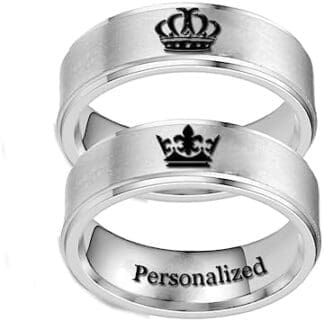 Ihanskio Her King His Queen Anillos de pareja Corona Her His Promise Anillos a juego Grabado Compromiso Boda Día de San Valentín Acero Inoxidable Plata