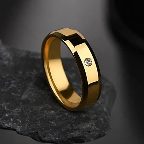YAHOYA 6mm Oro cúbico Zirconia Acero Inoxidable Hombres y Mujeres Anillos Novia Compromiso de Boda Joyería de Moda Letras Personalizadas Regalo - Imagen 2
