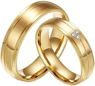 CARTER PAUL Bandas de Boda Anillo de Oro 18K del Acero Inoxidable del Diamante de la CZ Plateado de la Pareja