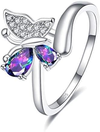 YAZILIND 925 Plata esterlina Mariposa Forma cúbica Zirconia Declaración Compromiso Anillos de Boda Mujeres Aniversario joyería