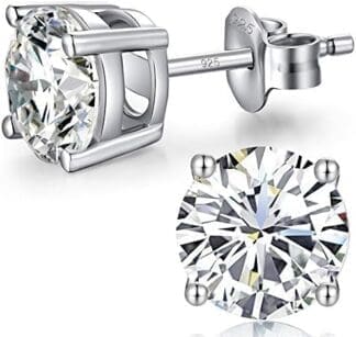 Jiahanzb 18K Chapado En Oro Blanco Simulado Diamante Brillante 5A Zirconia Cúbica Ronda Aretes Plata De Ley 925 4mm a 8mm Fina Joyería Para Mujeres Hombres