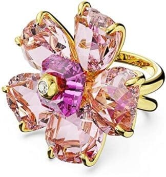 Swarovski Anillo de cóctel Florere, Flor, Rosa, Baño tono oro
