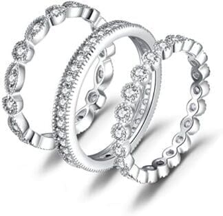 JewelryPalace Marquesa Anillo Mujer Plata Oro 14k Oro Rosa, Banda Boda Apilable de Moda con Circonita, Alianzas Boda Anillos Niña Eternity con Piedra, Joyas de Mujer Conjunto Anillos Talla 7-26