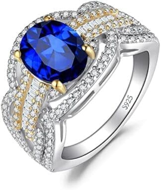 JewelryPalace Vintage Anillo de Compromiso, Anillo Promesa Ancho con Piedras Ovalada Brillantes, Solitario Anillo Plata de Ley 925