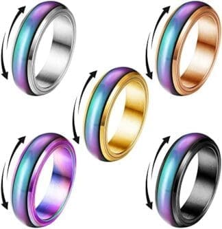 YADOCA 5 Pcs Anillos Humor Anillos Giratorios para Mujeres Hombres Niñas Niños Acero Inoxidable Anillo de Emociones Cambio de Temperatura Color Alivio del Estrés Anillos de Ansiedad