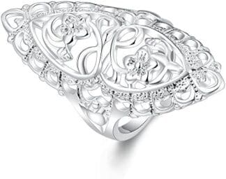 ENYU Anillos de Flores para Mujer, Anillo Plateado para Mujeres, Niñas, Compromiso de Boda, Personalidad de la eternidad, Anillo Hueco, Joyería