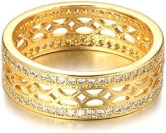 Novedades Anillo de Oro Real de 18 K de Doble Fila con Incrustaciones de microceras Anillos Huecos de circonita Natural para Mujer, joyería Fina para Fiesta de Boda
