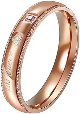 Flongo Anillos para Mujer, Anillos de Compromiso His Queen y Her King, Acero Inoxidable Anillos de Amor, Los Enamorados Regalo para San Valentín/Navidad, Talla 9 española