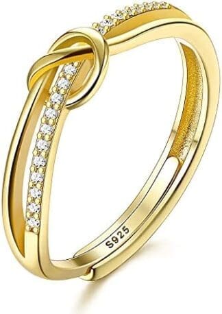 JeweBella Anillo Mujer Plata de Ley 925 Elegante Anillo Nudo de Amor Anillo Ajustable Plata/Oro/Oro Rosa Circonita Cúbica Boda Compromiso Alianzas Anillo