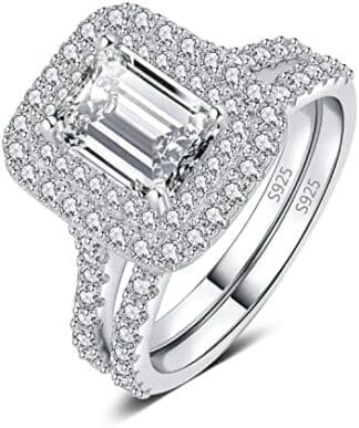 JewelryPalace Anillo Plata Mujer con Circonita Diamante Simulado, Anillo de Compromiso Plata de Ley 925 Clásicos con Piedras, Banda de Boda Anillo Promesa Conjunro Anillos para Novia