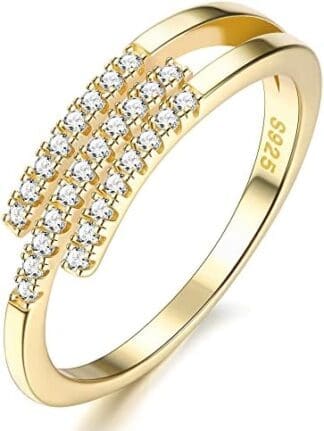 JeweBella Anillos Mujer Ajustable Plata de Ley 925 con Circonita Anillo Clásico Minimalista Abierto Anillos Mujer para Alianza Aniversario Bodas Compromiso Plata/Oro/Oro Rosa