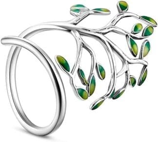 SHEGRACE Anillo de Plata de Ley 925 con Hojas de Esmalte, Joyería para Mujer Chicas, Regalo para El Día de San Valentín La Navidad El Cumpleaños