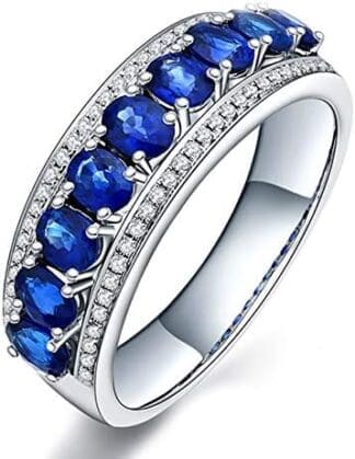 KnSam Bague Femme Fine Saphir Naturel 2.192ct, Or Blanc 18 Carats Élégance Cadeau Noël