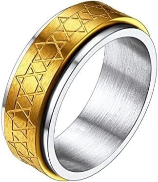 Richsteel Antiestrés Anillos Banda Giratoria, Spinner Anillo para Ansiedad con Brillantes/Cruces/Estrellas David/Nudos Celta, Acero Inoxidable/Dorado/Negro, Tallas Variadas