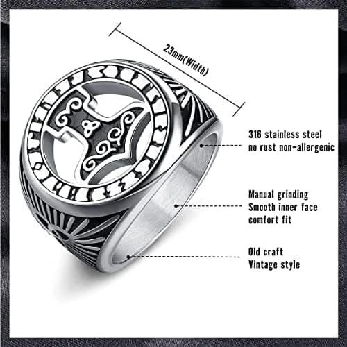 Adramata Anillo Hombre de Acero Inoxidable Anillo de Martillo de Thor Góticos Anillos Nudo Celta Negros Plata Anillos para Hombre Nórdica Vikingos Anillos Vintage Sello Anillos para Hombre Chico - Imagen 2