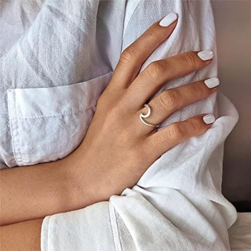 81stgeneration Anillo de Banda de Plata Esterlina 925 con Ola de Mar Océano Estilo Boho para Mujer - Imagen 4