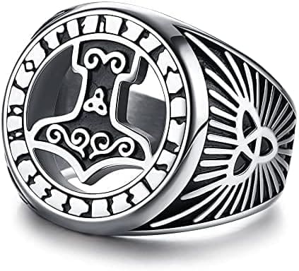 Adramata Anillo Hombre de Acero Inoxidable Anillo de Martillo de Thor Góticos Anillos Nudo Celta Negros Plata Anillos para Hombre Nórdica Vikingos Anillos Vintage Sello Anillos para Hombre Chico