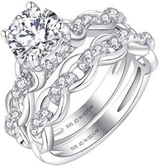 JO WISDOM Mujer Anillo Plata de Ley 925,Anillo infinito Compromiso Boda Aniversario Promesa con Circonita Cúbica 5A de 7 mm, Conjuntos nupciales,Bisutería para Mujer
